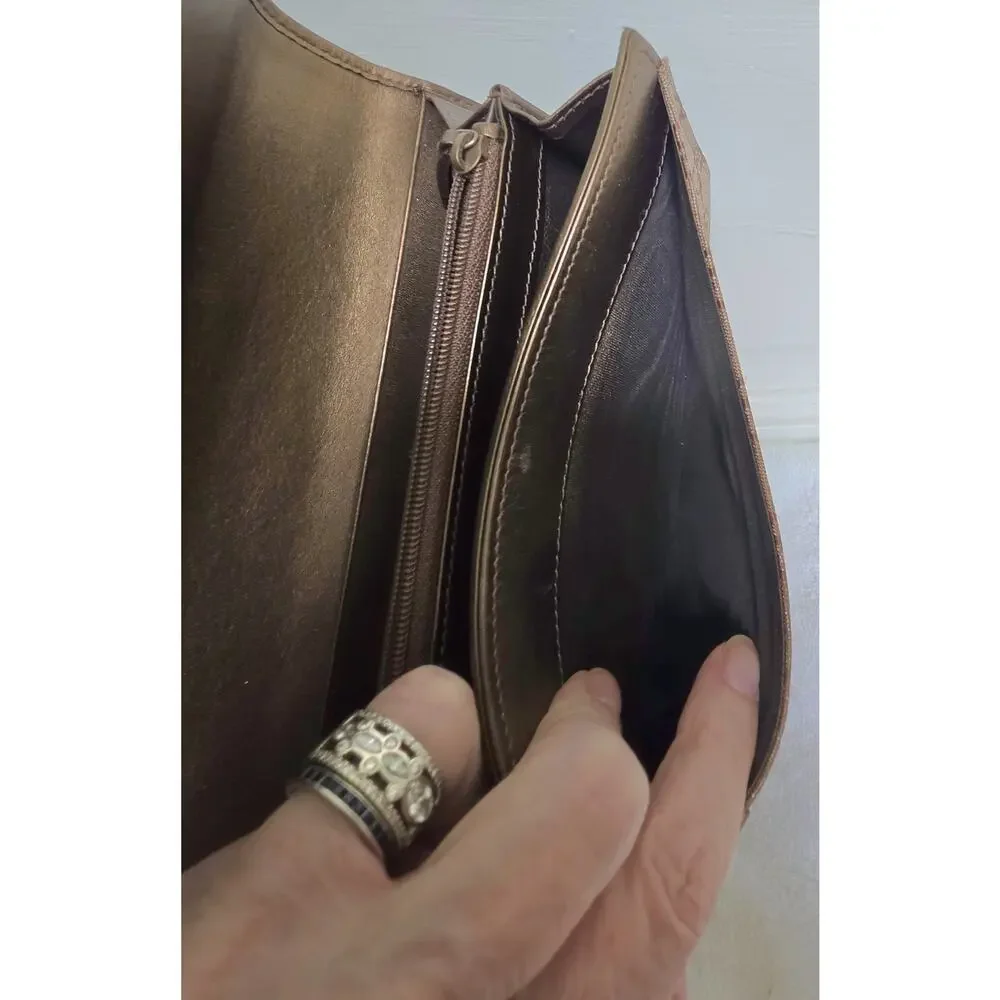 Gucci Women’s Metallic Brown GG Logo Continental Wallet Heart & Bit w/COA